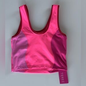 NWT Terez TLC Colorblock Barbie Pink Tank w Shelf Bra, Princess Seam, XS